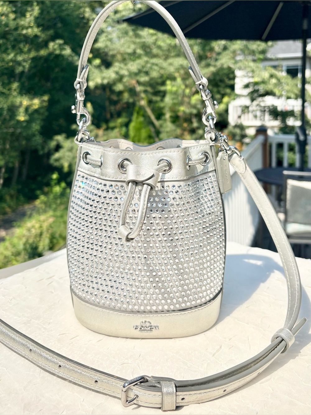 COACH Silver Bucket Bag With Crystals CW301